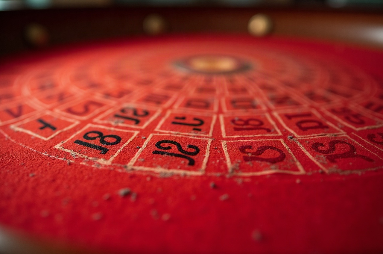 Textura de fieltro rojo desgastado de una mesa de ruleta, detalle macro